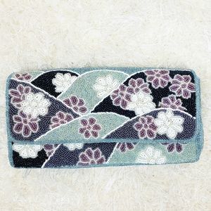 Vintage hand Beaded evening clutch purse blue